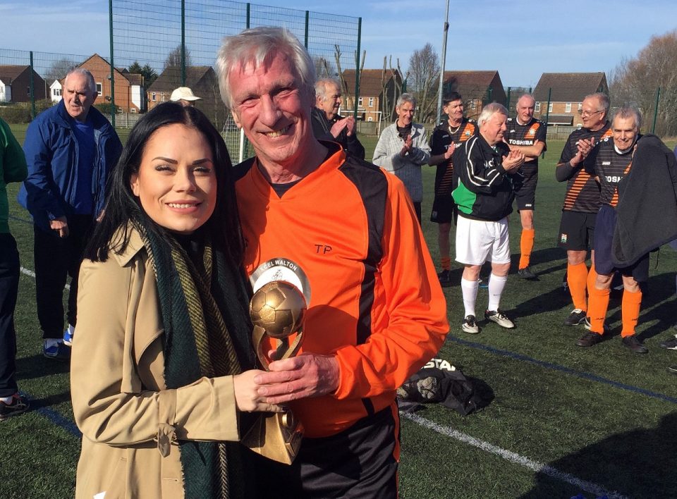 Cove FC Over 65's Tournament - Tony Proud, Proudly Receiving The Trophy On Behalf Of The Walton Walking Football Team